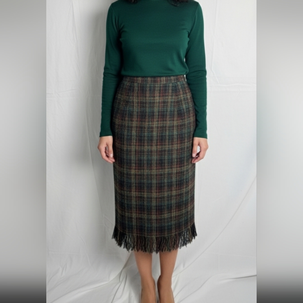 Cato 14 Brown Plaid Stripe Straight Fringed Skirt